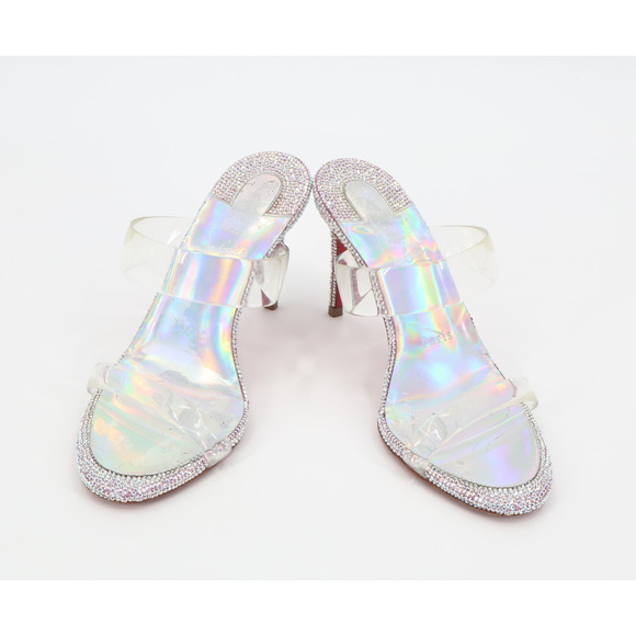 Christian Louboutin Just Strass 85 Crystal Embellished PVC Iridescent Heel Sz 36 - Picture 2 of 9